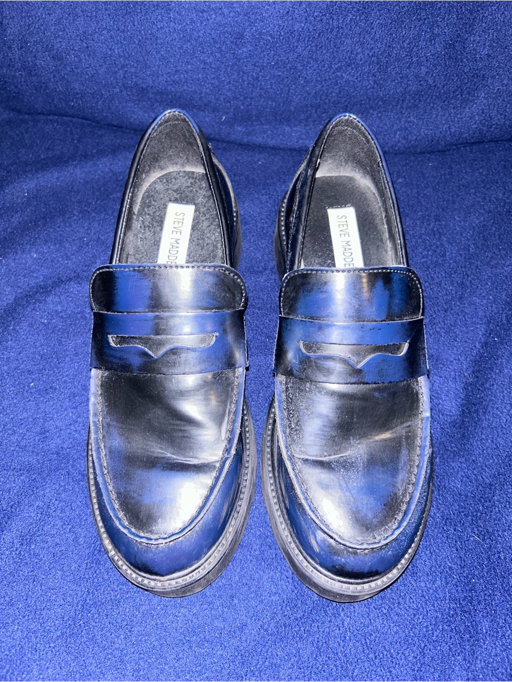 Steve Madden Navy Blue Leather Penny Loafers